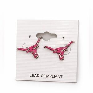 Hot Pink Rhinestone Western Longhorn Stud Earrings Cowgirl Glam JewelryY2K
